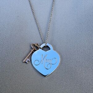 Tiffany & Co. Silver Heart Pendant with Key Mom
